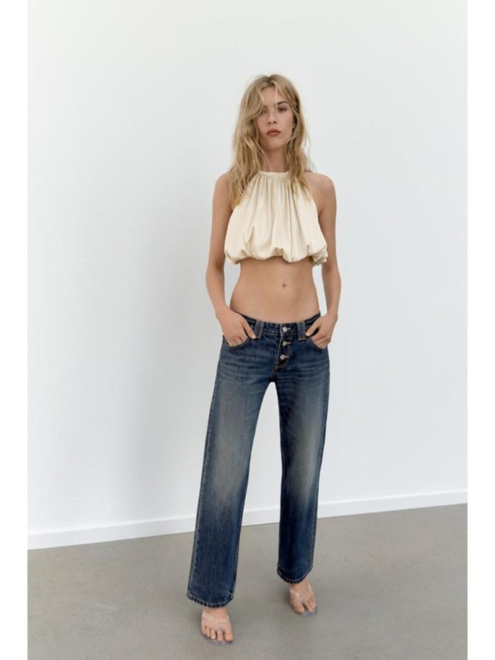 ZARA SATIN BALLOON HALTER CROP TOP - Picture 2 of 8
